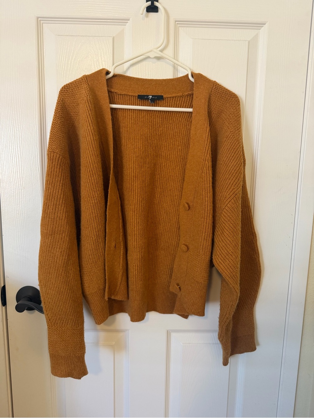 7 For All Mankind Caramel Button-Front Knit Cardigan